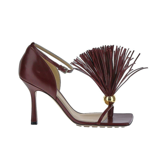 NWT Bottega Veneta Stretch Leather Tassel Accent Thong Sandals Cherry 40 / US 10 - Picture 2 of 8